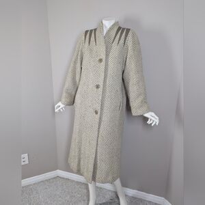 Vintage Wool Herringbone Coat Me Jay Montreal Minimalist Long Jacket Small
